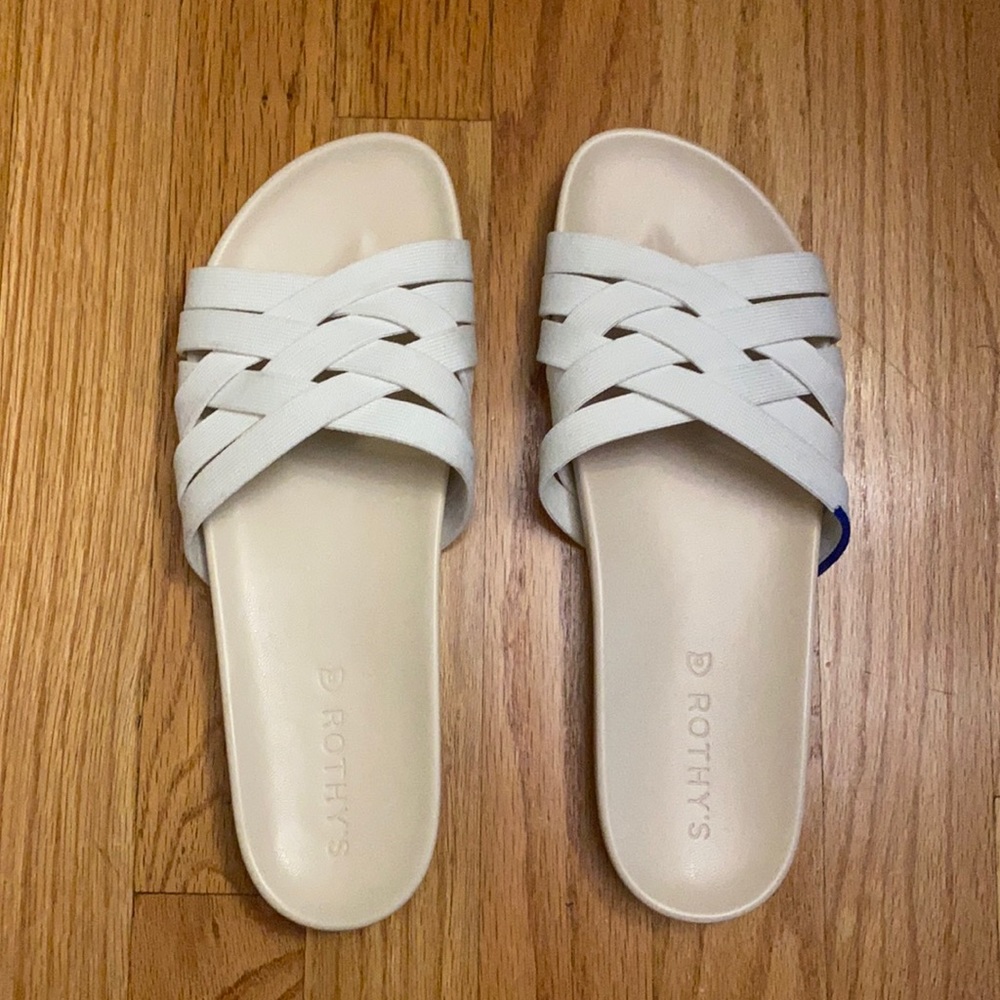 Rothys White Braided Slides 8.5